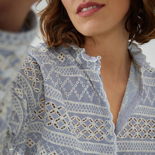 Striped Broderie Anglaise Shirt in Cotton with Victorian Collar - LA REDOUTE COLLECTIONS - Modalova