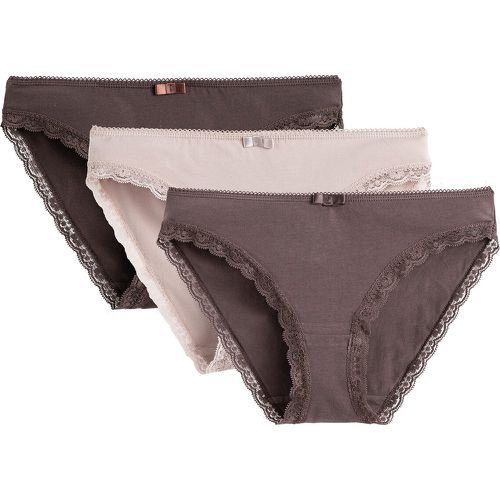 Pack of 3 Plain Knickers in Organic Cotton with Lace Details - LA REDOUTE COLLECTIONS - Modalova