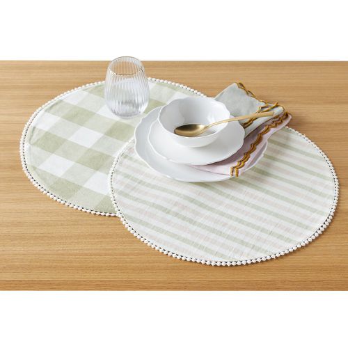 Set of 2 Maddy Striped or Checked Reversible 100% Cotton Placemats - LA REDOUTE INTERIEURS - Modalova