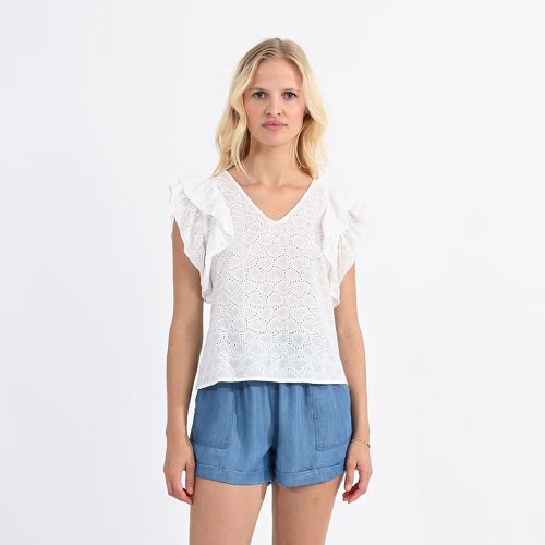 Cotton Embroidered Blouse with Ruffled Sleeves and V-Neck - MOLLY BRACKEN - Modalova