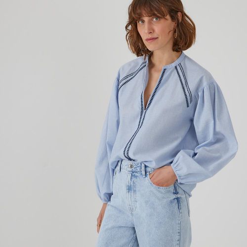 Cotton Oversize Embroidered Blouse with Grandad Collar - LA REDOUTE COLLECTIONS - Modalova