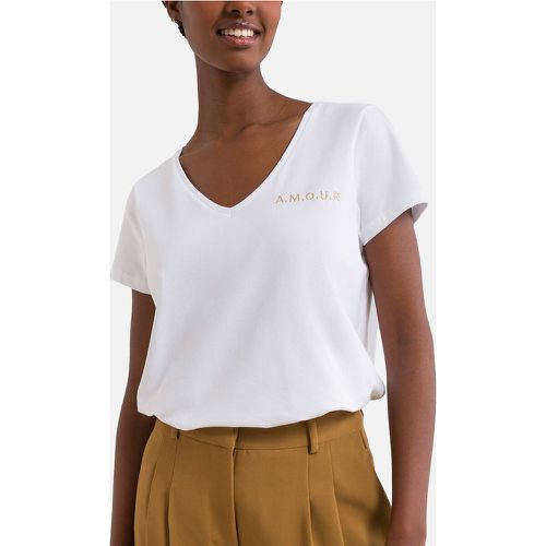 Embroidered Logo Cotton T-Shirt with Short Sleeves - Pieces - Modalova