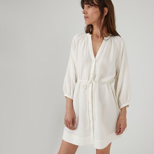 Cotton Mini Dress with 3/4 Length Puff Sleeves - LA REDOUTE COLLECTIONS - Modalova