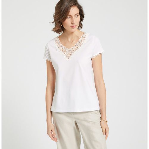 V-Neck T-Shirt with Guipure Lace Detail and Short Sleeves - Anne weyburn - Modalova