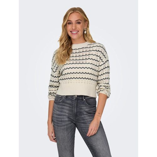 Striped Cotton Mix Jumper in Fine Knit with Crew Neck - Only - Modalova