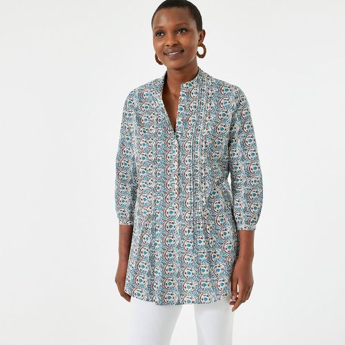 Printed Cotton Tunic with Grandad Collar and 3/4 Length Sleeves - Anne weyburn - Modalova