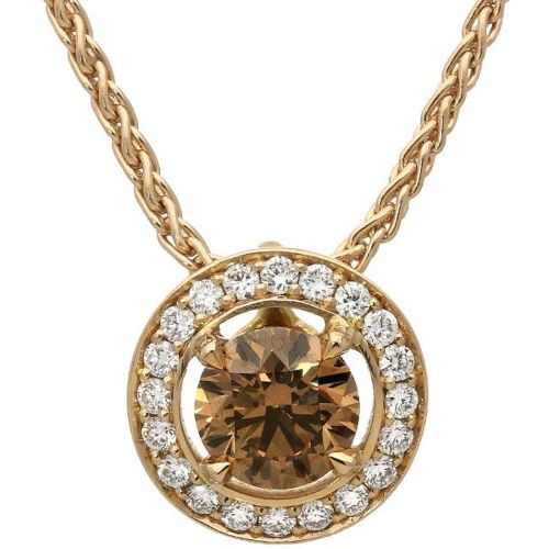 Ct Rose Gold 0.48ct Brown Diamond Halo Necklace - Bloch - Modalova