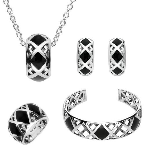 Sterling Silver Whitby Jet Curved Crossover Four Piece Set - C W Sellors - Modalova