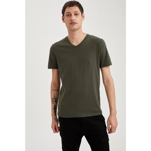 Basic V Neck Short Sleeve Relaxed Fit Long Line T-shirt - DeFacto - Modalova