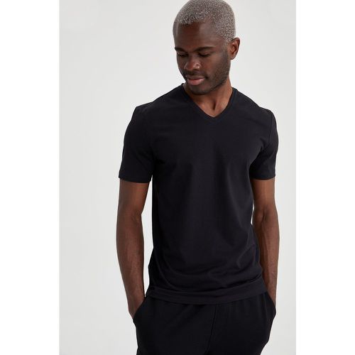 Basic V Neck Short Sleeve Slim Fit Long Line T-shirt - DeFacto - Modalova