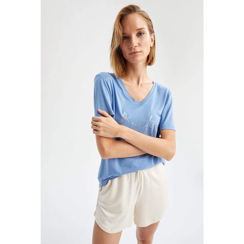Basic V Neck Short Sleeve Knitted T-Shirt - DeFacto - Modalova