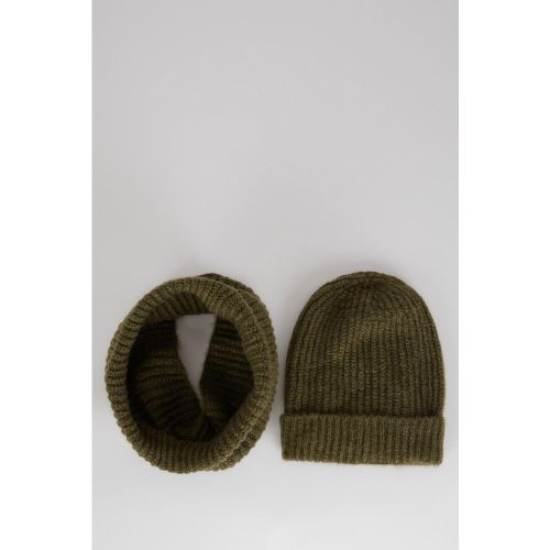 Basic Beanie & Scarf - Khaki - DeFacto - Modalova
