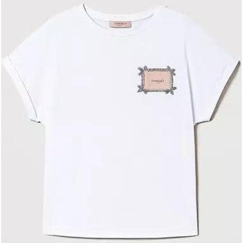 T-shirt etichetta logo e ricamo - TWINSET - Modalova