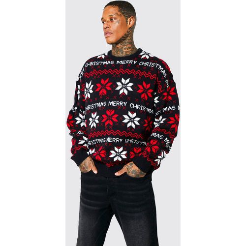 Maglione natalizio oversize con motivi Fairisle e slogan Merry Christmas - boohoo - Modalova