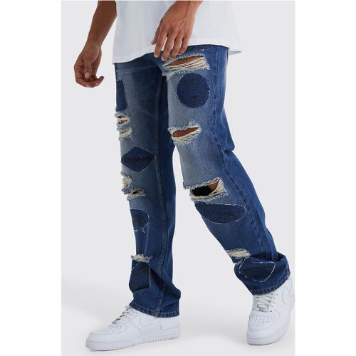 Jeans rilassati in denim rigido con applique e strappi - boohoo - Modalova