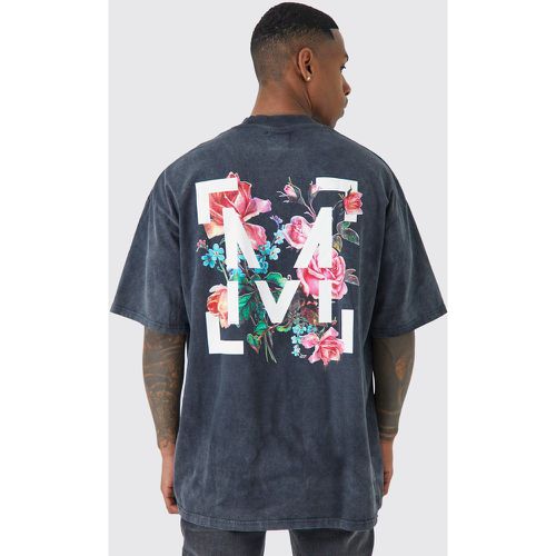 Camiseta Oversize Con Lavado De Ácido Y Estampado Gráfico De Flores - boohoo - Modalova
