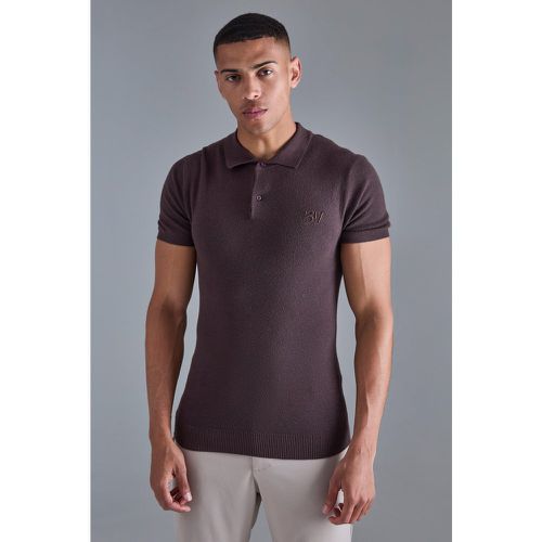 Polo attillata in maglia con logo Man - boohoo - Modalova