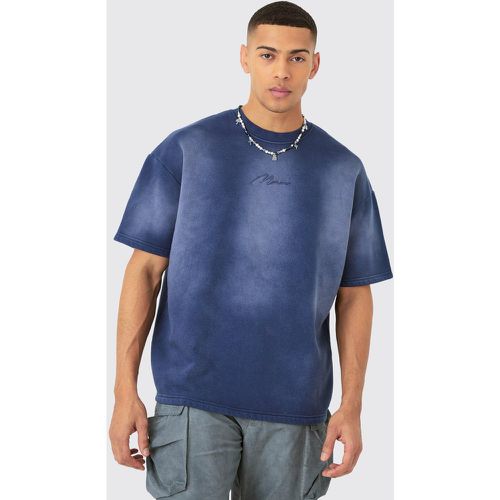 Felpa oversize Man con stampa di sole candeggiata e mezze maniche - boohoo - Modalova