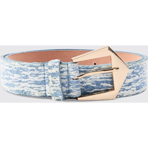 Textured Denim Belt In Blue, Azul - boohoo - Modalova