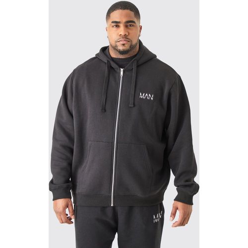 Felpa Plus Size Basic Man Dash nera con zip e cappuccio - boohoo - Modalova