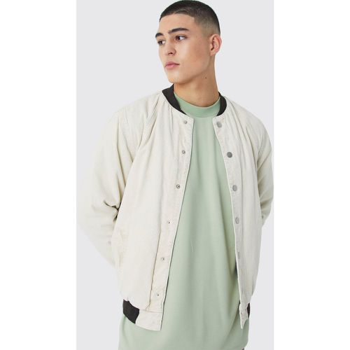 Chaqueta Bomber De Pana Acolchada Con Lavado De Ácido Color Piedra - boohoo - Modalova