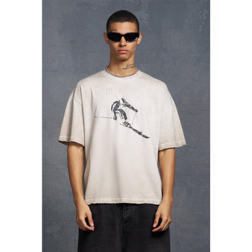 T-shirt squadrata oversize di Gunna con stampa di sci - boohoo - Modalova