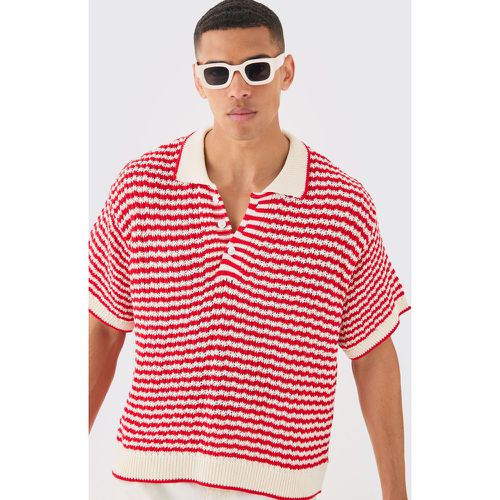 Polo squadrata oversize all'uncinetto in maglia traforata mista - boohoo - Modalova