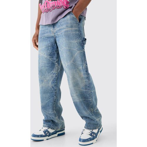 Baggy Rigid Carpenter Crinkle Denim Jeans In Antique Blue - boohoo - Modalova