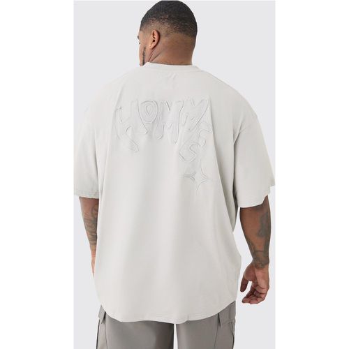 T-shirt Plus Size grigia a effetto consumato con applique comoda e scollo a V - boohoo - Modalova