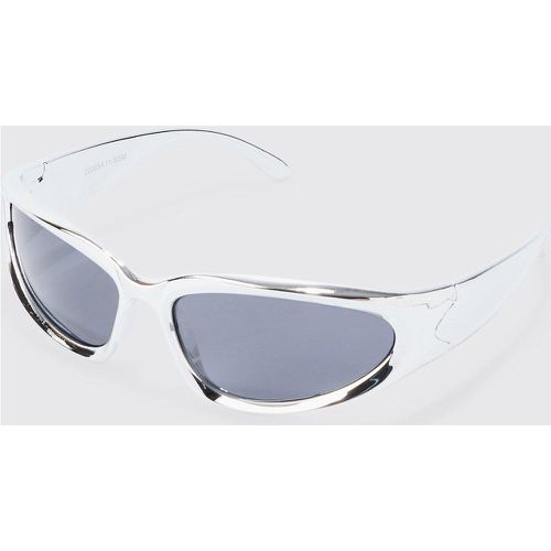 Metallic Frame Racer Sunglasses In Silver - boohoo - Modalova