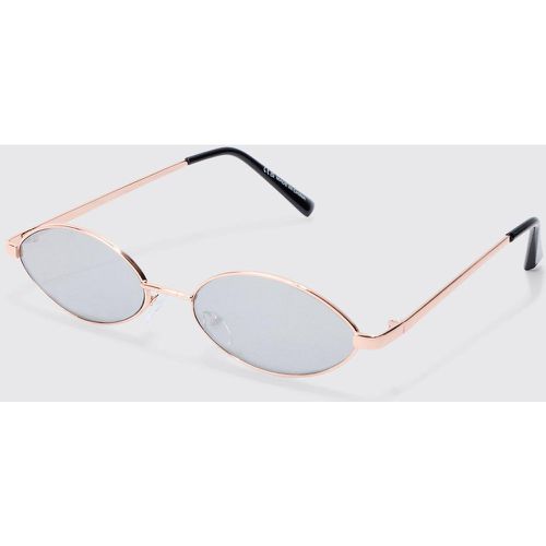 Oval Metal Frame Sunglasses In Grey - boohoo - Modalova