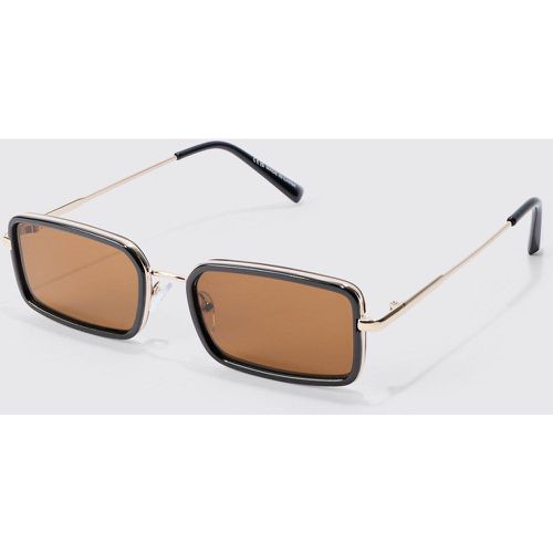 Rectangular Metal Frame Sunglasses In Black - boohoo - Modalova