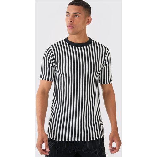Slim Fit Stripe Rib T-Shirt, Negro - boohoo - Modalova