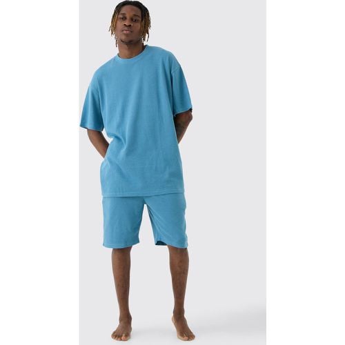 Set corto da casa Tall oversize con trama a nido d'ape blu - boohoo - Modalova