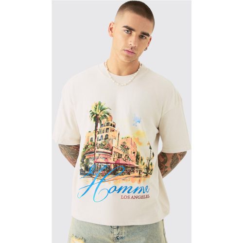 Camiseta Oversize Recta Con Estampado Homme Desteñido Y Estampado De Paisaje - boohoo - Modalova