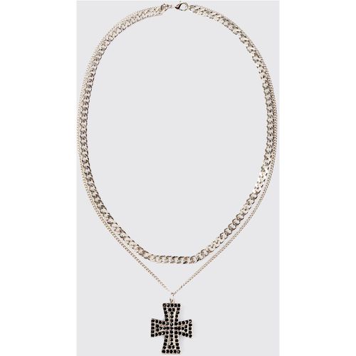 Iced Cross Pendant Double Chain Necklace In Silver - boohoo - Modalova