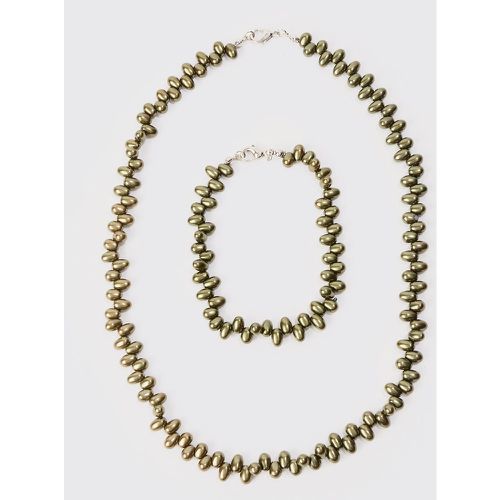 Pearl Bead Necklace & Bracelet Set In Green - boohoo - Modalova