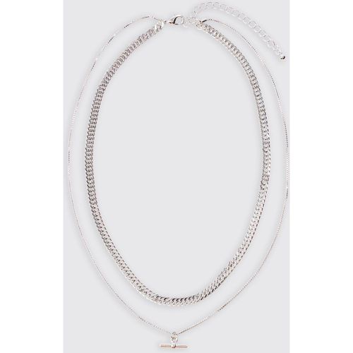 Double Chain T Bar Necklace In Silver - boohoo - Modalova
