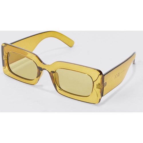 Rectangular Clear Plastic Sunglasses In Khaki - boohoo - Modalova