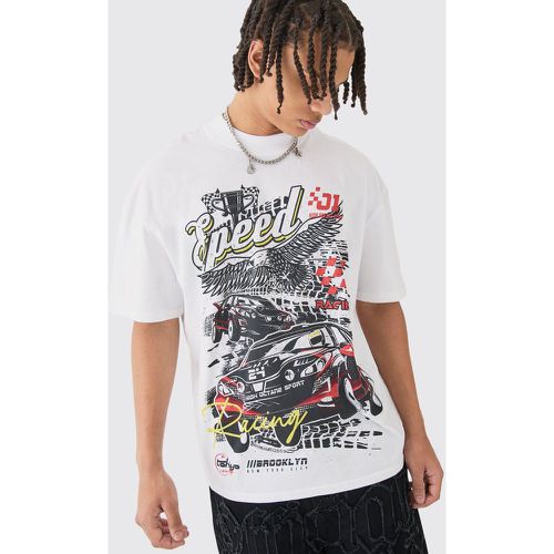 T-shirt oversize con grafica di auto e girocollo esteso - boohoo - Modalova