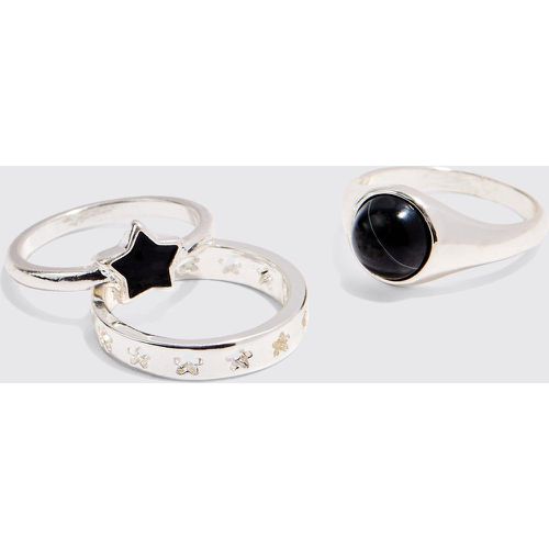 Anelli color argento con grafica di stelle - set di 3 paia - boohoo - Modalova