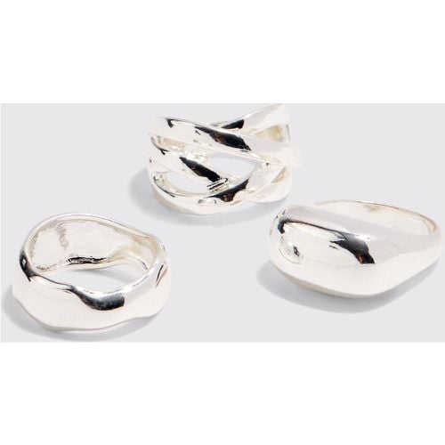 Pack De 3 Anillos Plateados Gruesos - boohoo - Modalova