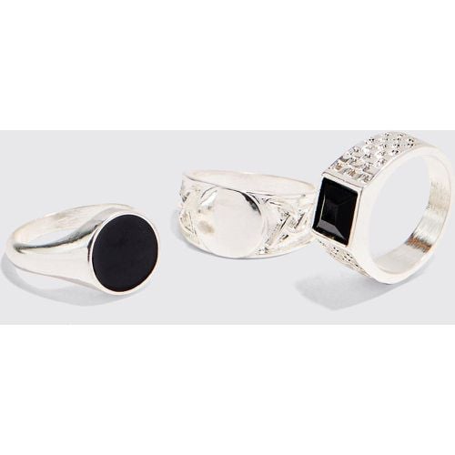 Pack De 3 Anillos De Sello En Plata - boohoo - Modalova