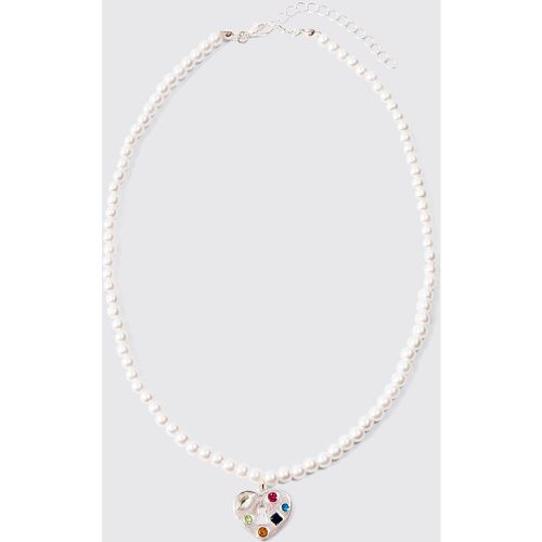 Collana a catena a più fili color argento con logo Man e perle - boohoo - Modalova