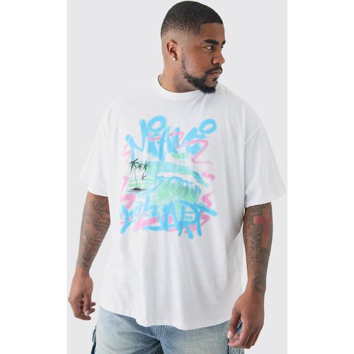T-shirt Plus Size bianca con scritta Miami e ghirigori - boohoo - Modalova