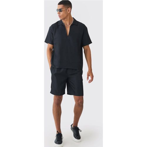 Conjunto Oversize De Pantalón Corto Y Camisa De Sarga Suave Con Escote De Pico - boohoo - Modalova