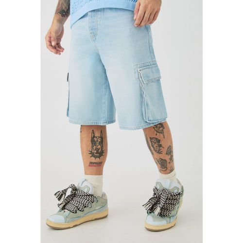 Regular Cargo Denim Jorts, Azul - boohoo - Modalova