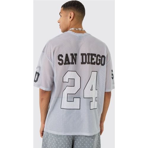 T-shirt oversize in Airtex con grafica San Diego e mezze maniche - boohoo - Modalova
