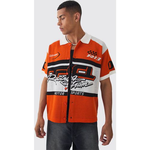 Camisa Oversize Recta De Punto Con Estampado De Motociclismo - boohoo - Modalova