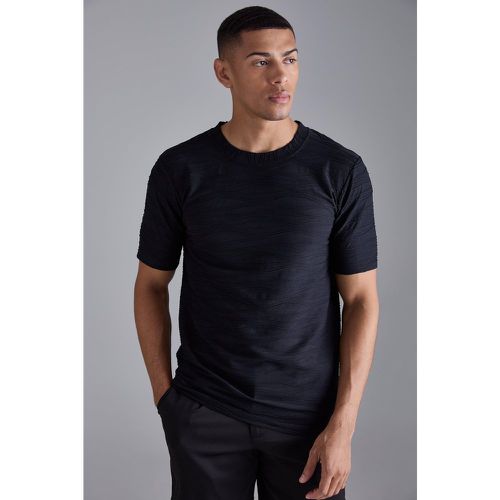 T-shirt Slim Fit con trama, Nero - boohoo - Modalova